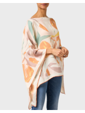 CASHMERE PRINTED PONCHO: GEOMETRIC: MELON