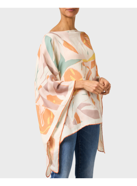CASHMERE PRINTED PONCHO: GEOMETRIC: MELON