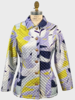 SILK PRINTED QUILTED JACKET: GEOMETRIC: BLUE