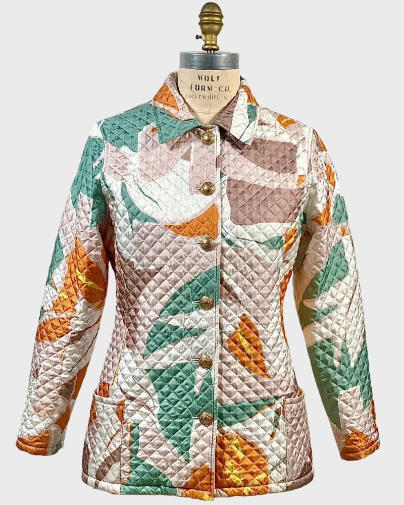 SILK PRINTED QUILTED JACKET: GEOMETRIC: MELON