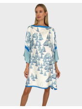 PRINTED SILK KAFTAN: BOAT: BLUE