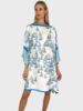 PRINTED SILK KAFTAN: BOAT: BLUE