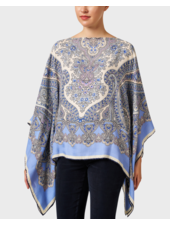BABY BLUE CASHMERE PRINTED PONCHO: PAISLEY