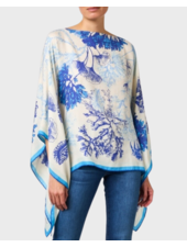CASHMERE PRINTED PONCHO: CORAL: BLUE