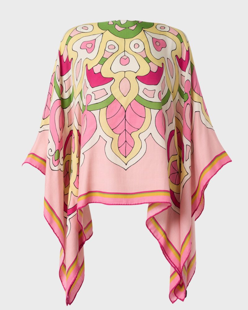 CASHMERE PRINTED PONCHO: SAVOIA: PINK