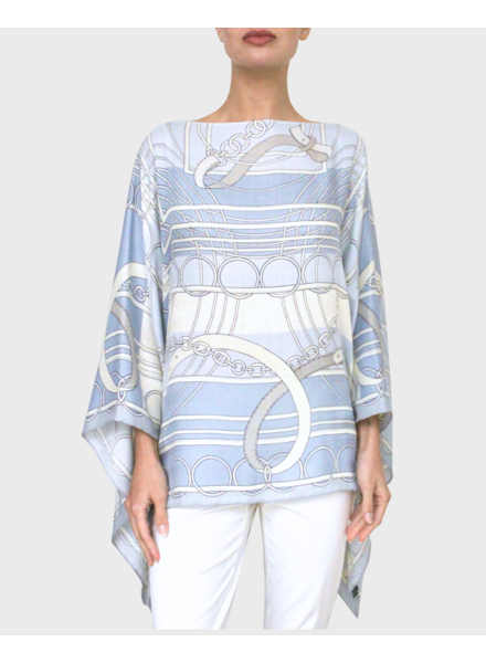CASHMERE PRINTED PONCHO: VENEZIA: BLUE