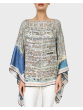 CASHMERE PRINTED PONCHO: PALM BEACH: BALTIC BLUE