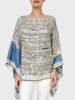 CASHMERE PRINTED PONCHO: PALM BEACH : BALTIC-BLUE