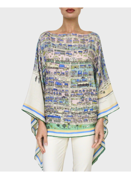 CASHMERE PRINTED PONCHO: PALM BEACH: LILAC-GREEN