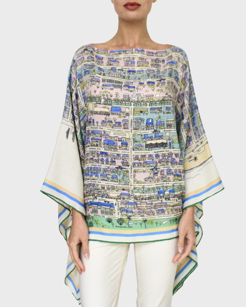 CASHMERE PRINTED PONCHO: PALM BEACH: LILAC-GREEN