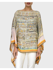 CASHMERE PRINTED PALM BEACH PONCHO: PINK-ORANGE