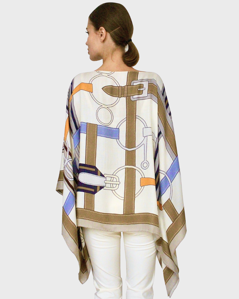 CASHMERE PRINTED PONCHO: SIENA: ORANGE-BEIGE