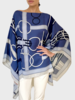 CASHMERE PRINTED PONCHO: SIENA: NAVY