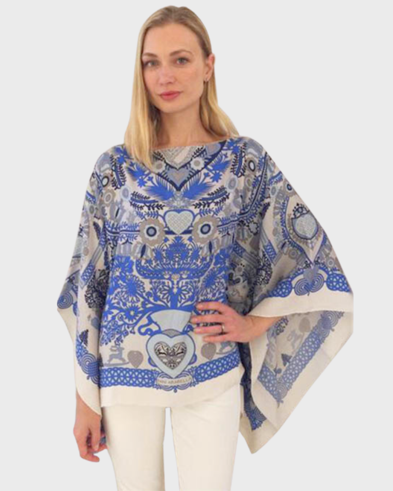 CASHMERE PRINTED PONCHO: ELIZABETH: MOONLIGHT