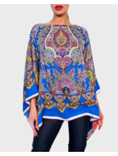 CASHMERE PRINTED PONCHO: PAISLEY: BLUE