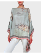 CASHMERE PRINTED PONCHO: MAP OF ITALY: BLUE