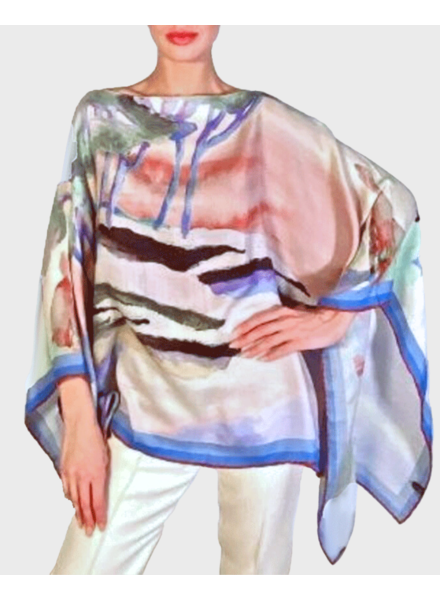 CASHMERE PRINTED PONCHO: CLOUDS: BLUE