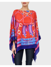 CASHMERE PRINTED PONCHO: STIRRUPS: TWILIGHT BLUE