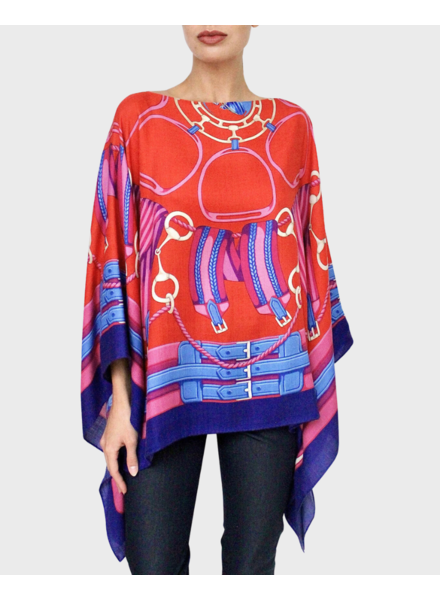 CASHMERE PRINTED PONCHO: STIRRUPS: TWILIGHT BLUE