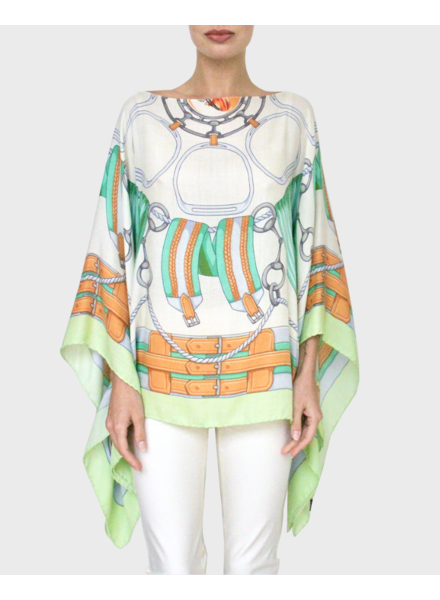 CASHMERE PRINTED PONCHO: STIRRUPS: FOREST