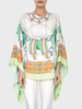 CASHMERE PRINTED PONCHO: STIRRUPS: FOREST