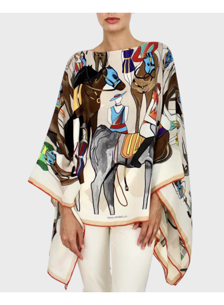 PRINTED CASHMERE PONCHO: AFTER THE RACE: MULTICOLOR