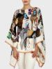 PRINTED CASHMERE PONCHO: AFTER THE RACE: MULTICOLOR