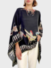 CASHMERE PRINTED PONCHO: NATIVE AMERICAN: BLACK