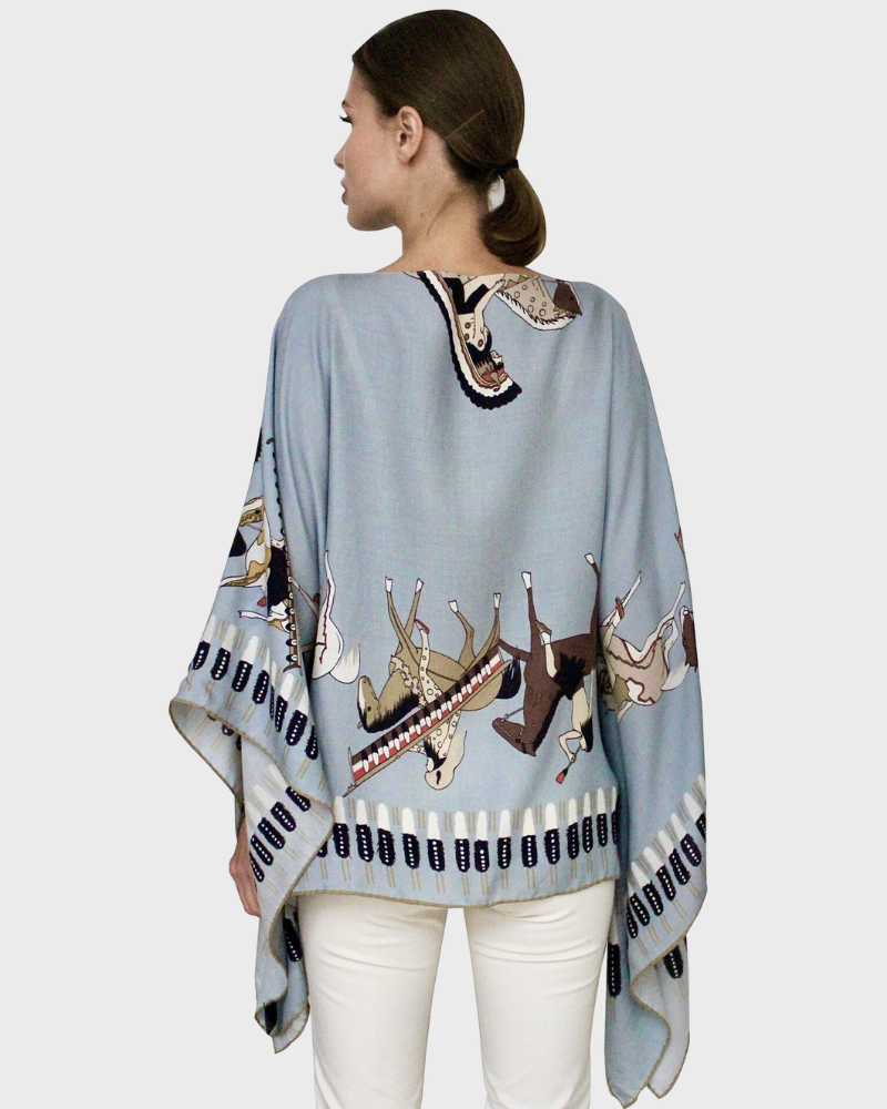 CASHMERE PRINTED PONCHO: NATIVE AMERICAN: TEAL