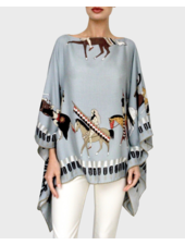 CASHMERE PRINTED PONCHO: NATIVE AMERICAN: TEAL