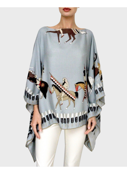 CASHMERE PRINTED PONCHO: NATIVE AMERICAN: TEAL