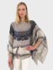 PRINTED CASHMERE PONCHO: FEATHERS: GRAY