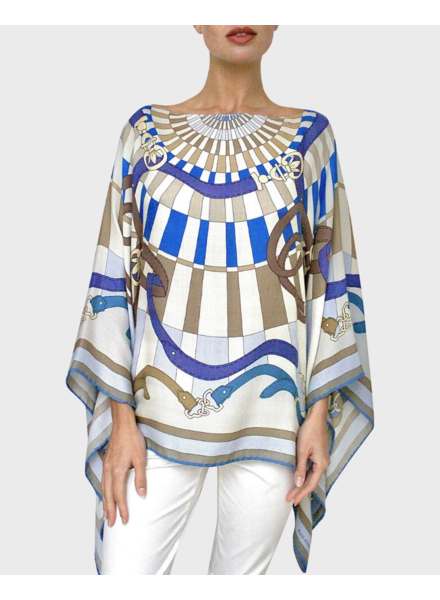 CASHMERE PRINTED PONCHO: FIRENZE: BLUE