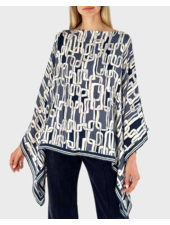 CASHMERE PRINTED PONCHO: CHAINS: NAVY
