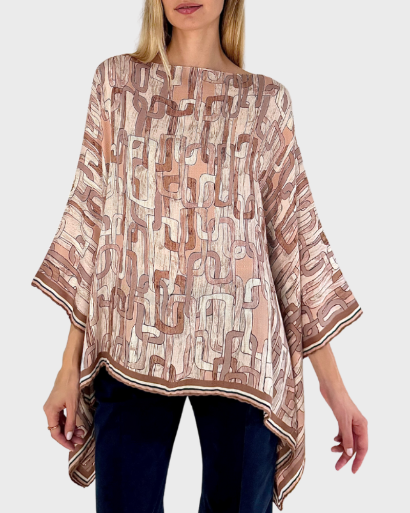 CASHMERE PRINTED PONCHO: CHAINS: LIGHT PINK