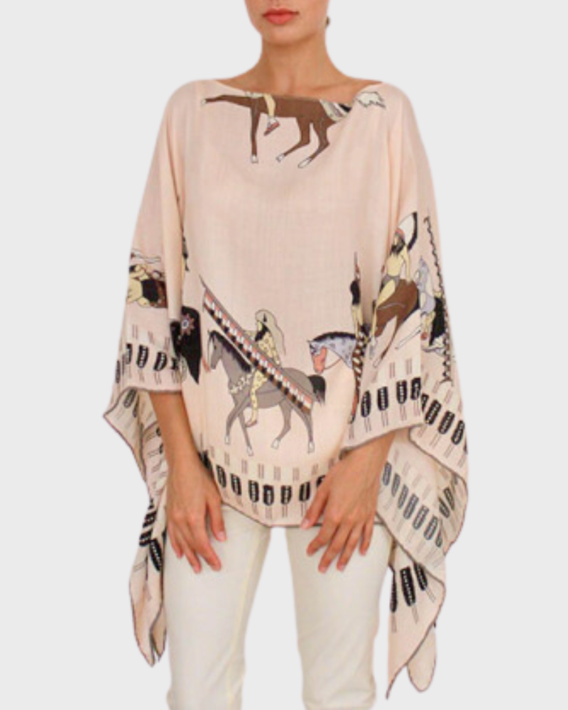 CASHMERE PRINTED PONCHO: NATIVE AMERICAN: PINK