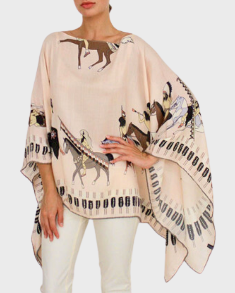 CASHMERE PRINTED PONCHO: AMERICAN INDIAN: PINK