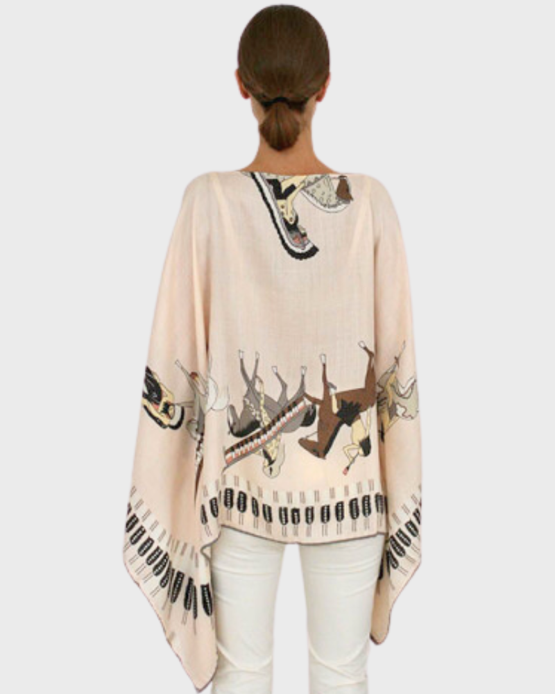 CASHMERE PRINTED PONCHO: NATIVE AMERICAN: PINK
