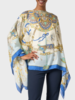 CASHMERE PRINTED PONCHO: TOY HORSES: BLUE