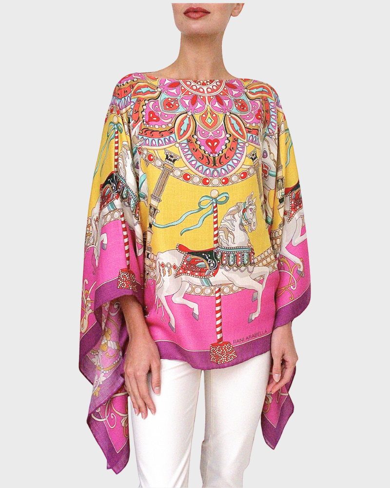 CASHMERE PRINTED PONCHO: TOY HORSES: PINK