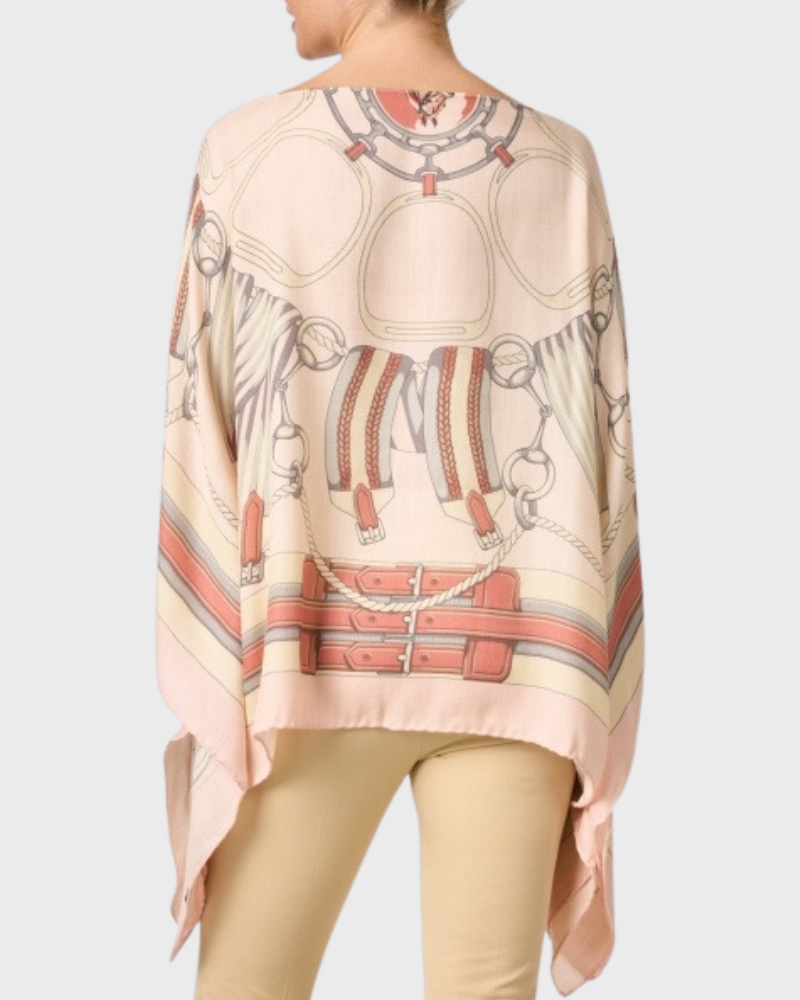 CASHMERE PRINTED PONCHO: STIRRUPS :PINK