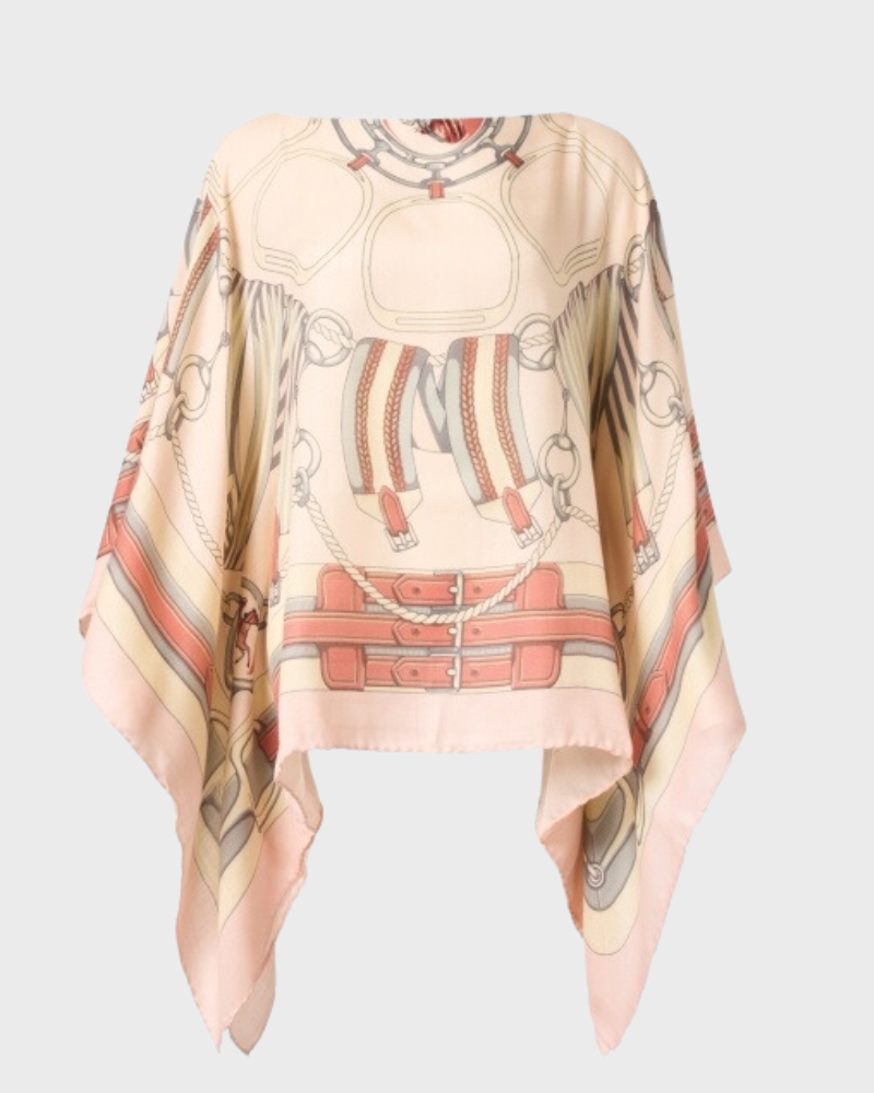 CASHMERE PRINTED PONCHO: STIRRUPS :PINK