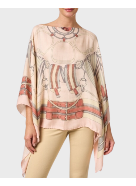 CASHMERE PRINTED PONCHO: STIRRUPS :PINK