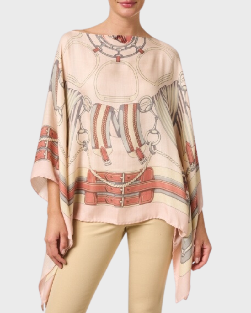 CASHMERE PRINTED PONCHO: STIRRUPS :PINK