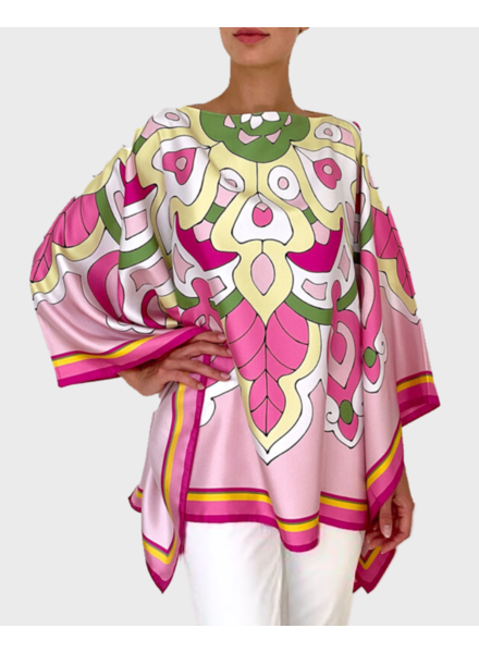 PRINTED  SILK SAVOIA PONCHO  - CANDY