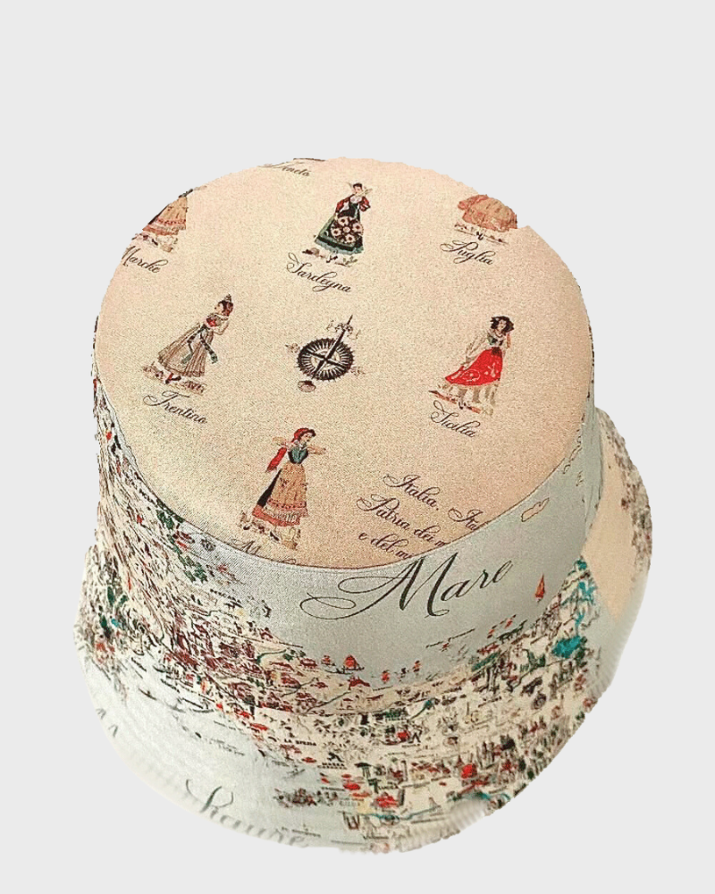 PRINTED SILK BUCKET HAT: MAP OF ITALY: PINK