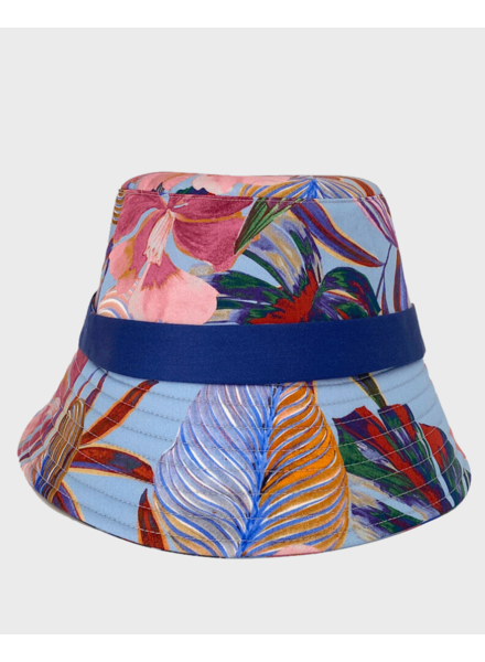 PRINTED COTTON BUCKET HAT: TROPICAL: BLUE