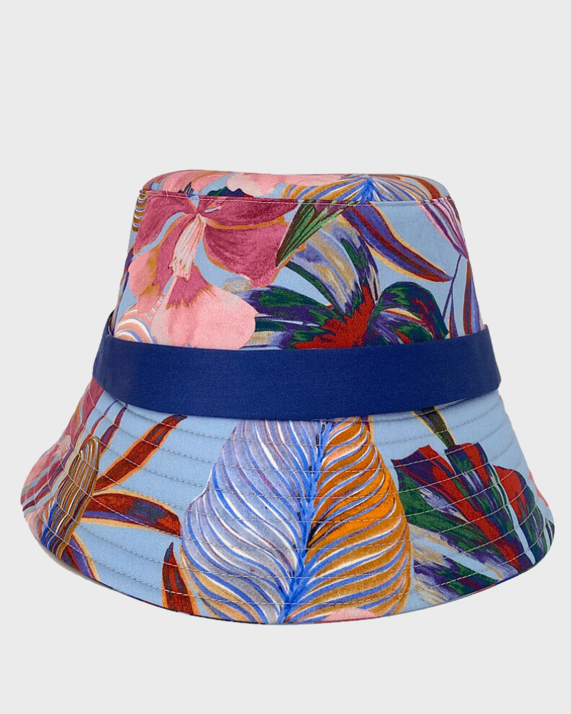 PRINTED COTTON BUCKET HAT: TROPICAL: BLUE