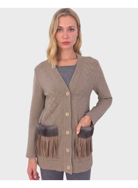 KNIT ZIP JACKET W/ FOX CUFFS, PEARL - RANI ARABELLA