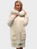 KNIT CASHMERE COAT WITH FOX TRIM HOOD: IVORY